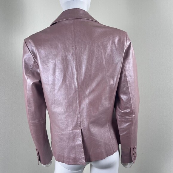 Bernardo Size M Pink Metallic Faux Leather Blazer Single Breasted Jacket Barbie - Picture 5 of 13
